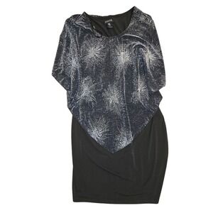 Enfocus Petite Womens 14P Black Silver Glitter Starburst Cape Sheath Dress O0472